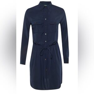LAUREN RALPH LAUREN Navy Poplin Knee Length Shirt Dress Size 4